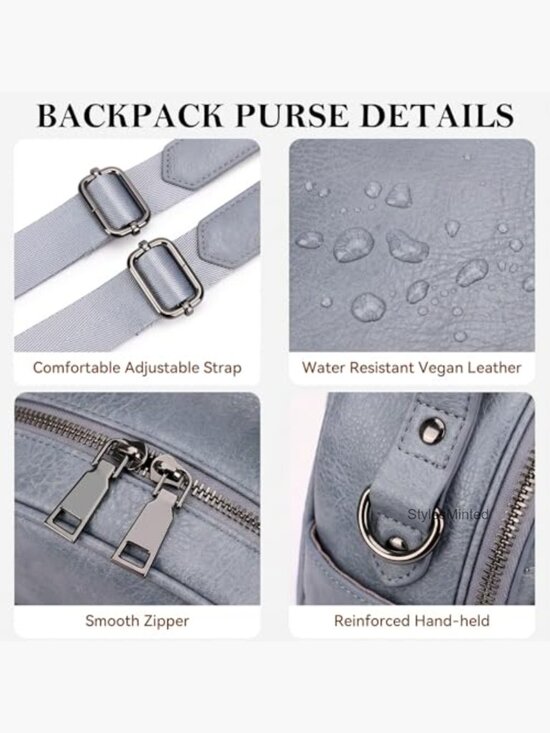 Mini Vegan Leather Backpack Purse with Multi Pockets, Lightweight Daypack, main image 2
